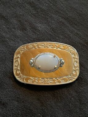 Vintage Silvertone Belt Buckle with White Stone